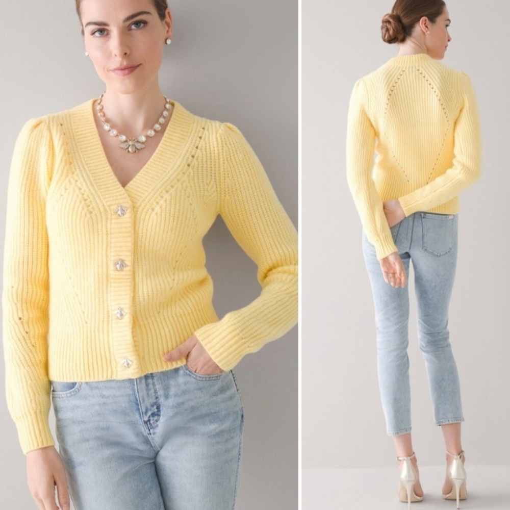 Yellow V-Neck Button Cardigan Sweater - Picture 16 of 16